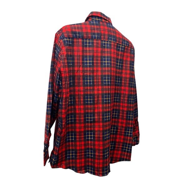 Vintage Red Plaid Checked Cotton Button Up Flannel Shirt / Men’s Large - Picture 3 of 5
